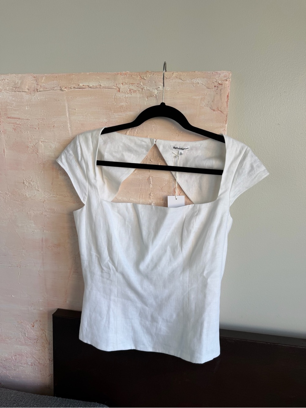 Reformation White Square-Neck Cap Sleeve Top